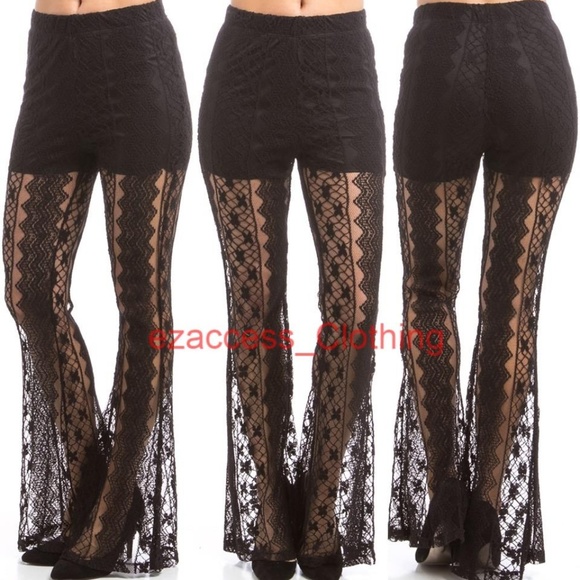 Pants - lace palazzo trouser pants sheer mesh